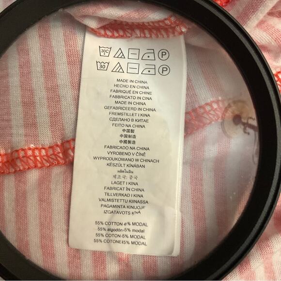 MICHAEL Michael Kors Short Sleeve Ruffle Tier Peplum Candy Stripe Top M Classic - Picture 7 of 8